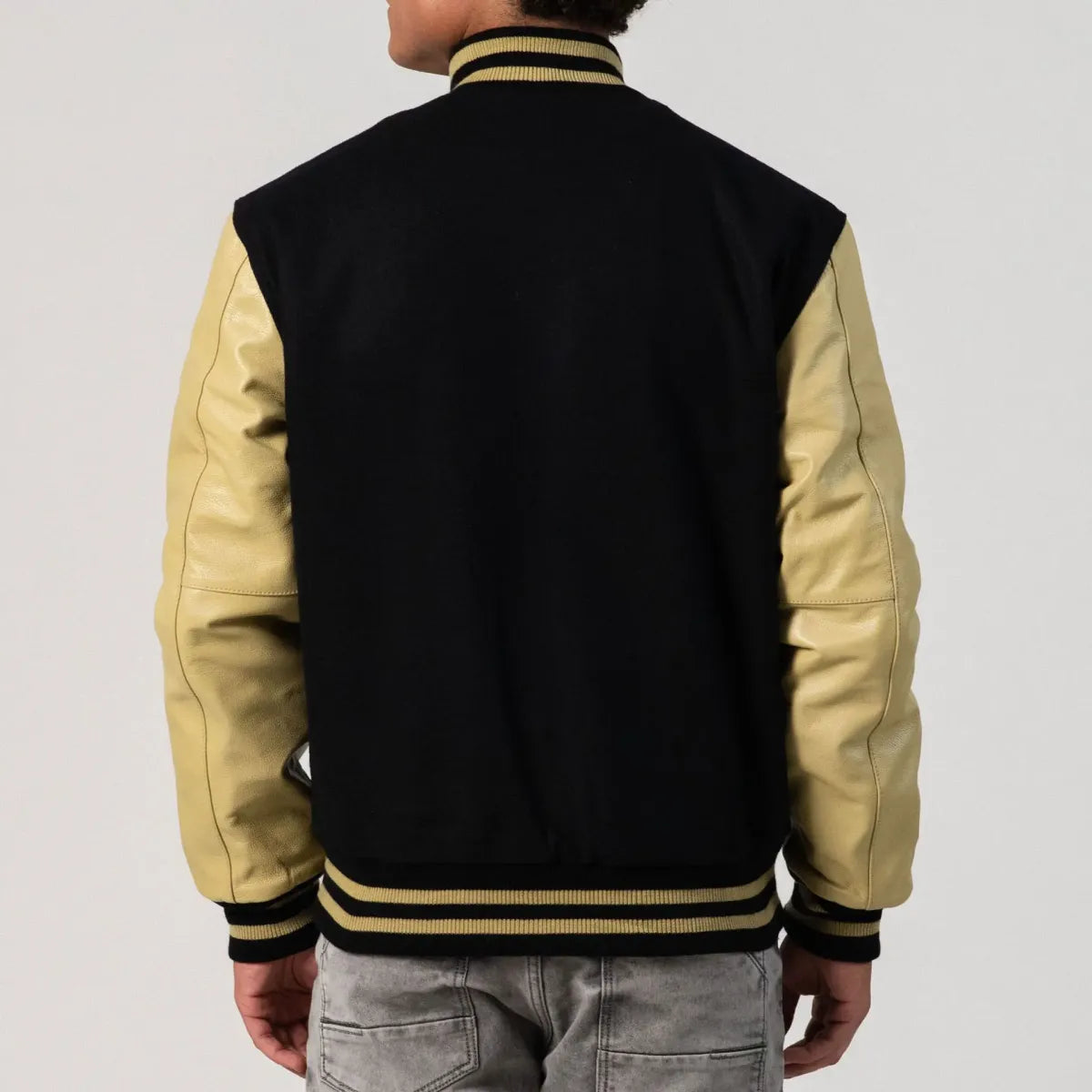 Black Wool Body & Vegas Gold Leather Sleeves Letterman Jacket